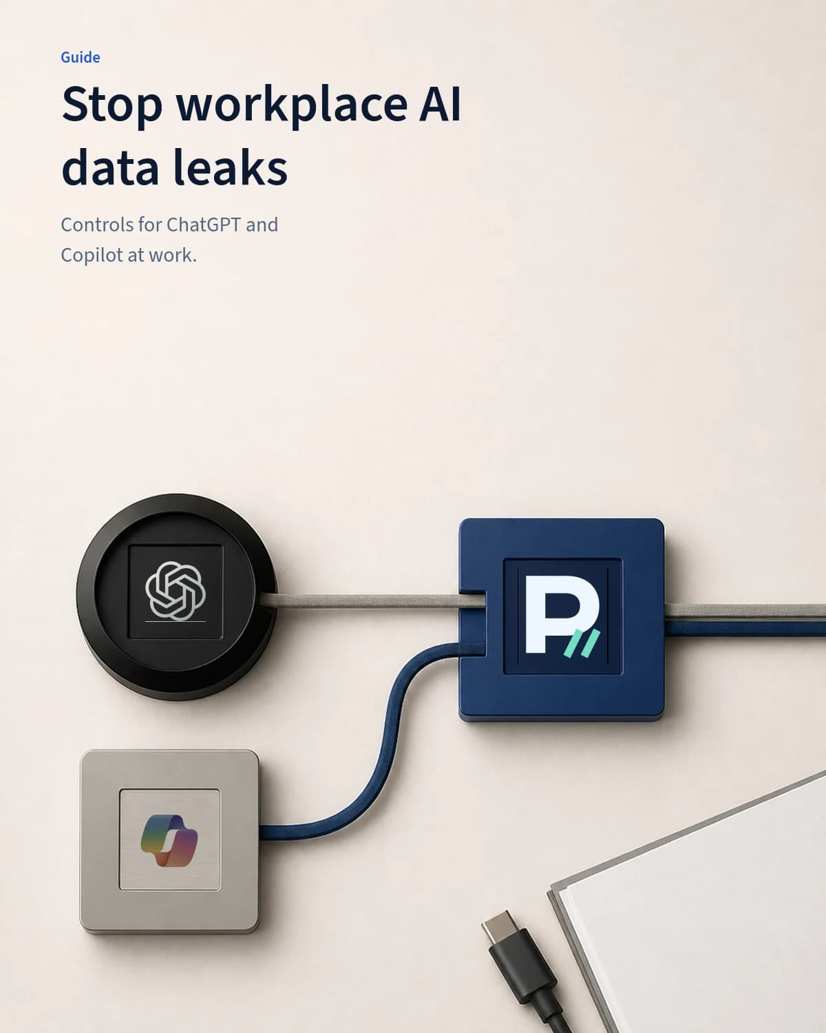 ChatGPT and Microsoft Copilot source devices connect to a Promptective P// policy boundary